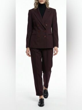 Kasper Double-Breasted Pantsuit in Deep Burgundy